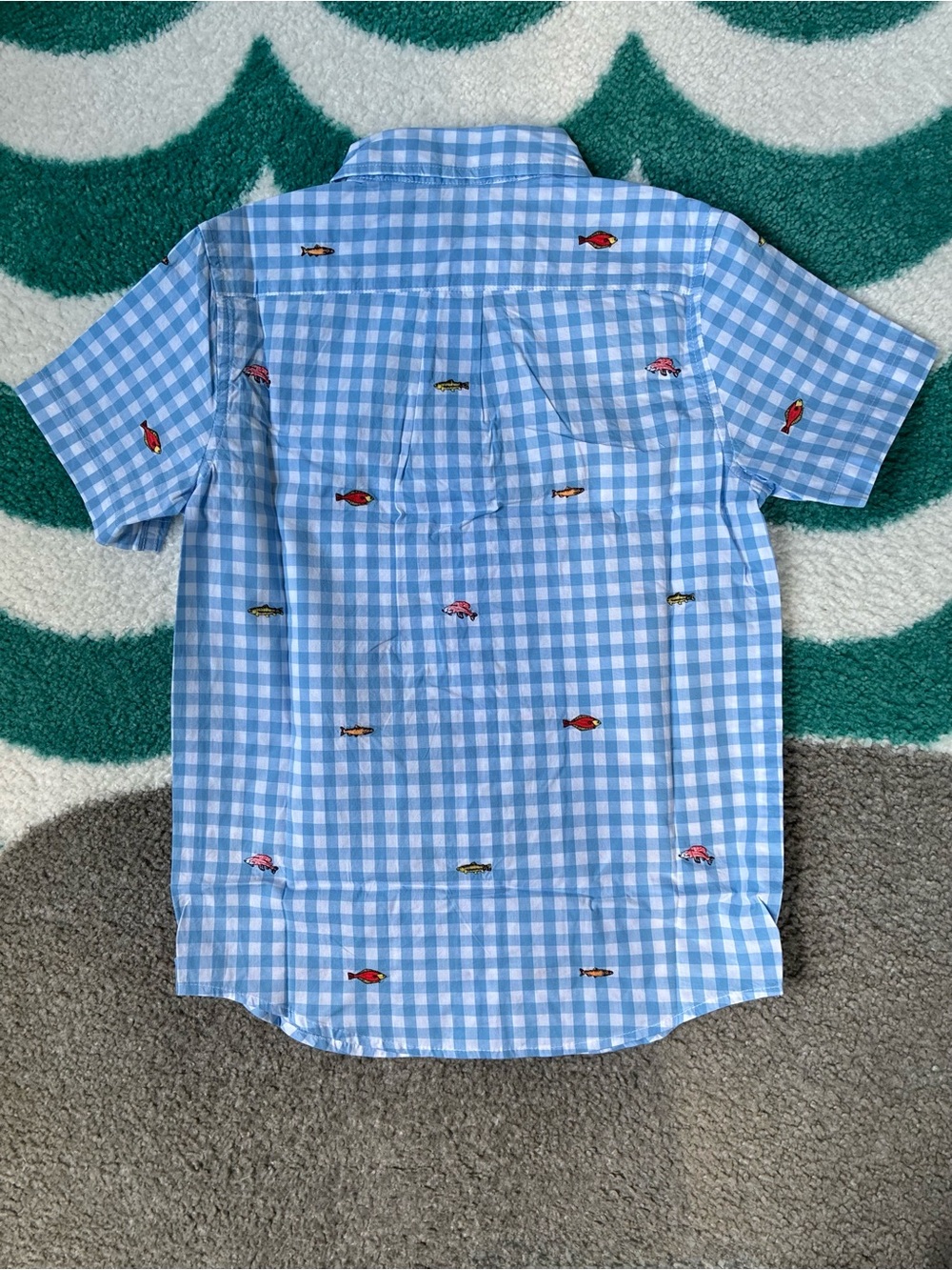 NWT - Janie and Jack Embroidered Fish Gingham Shirt (Blue/White) Size 8 - Picture 2 of 9